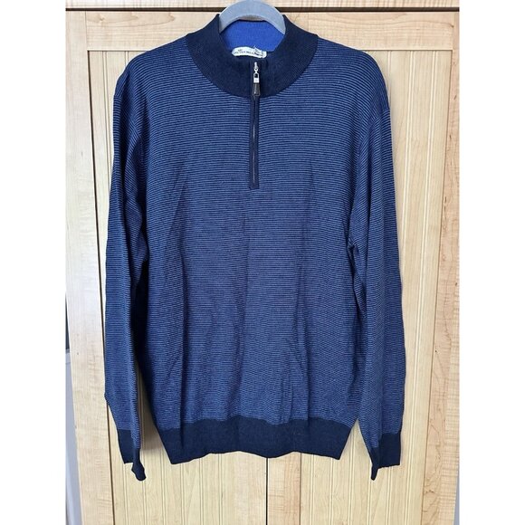 Peter Millar Merino Wool Sweater Med Quarter Zip Granpacore Preppy Navy Blue L - Picture 1 of 4